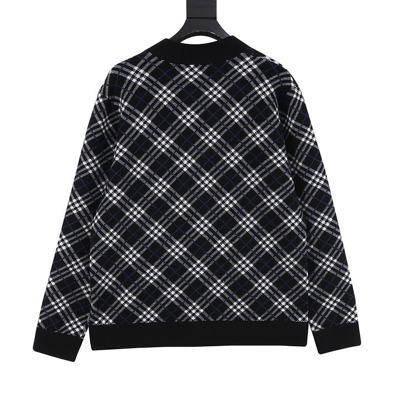 Burberry Diagonal Check Wool-Blend Zip-Up Cardigan