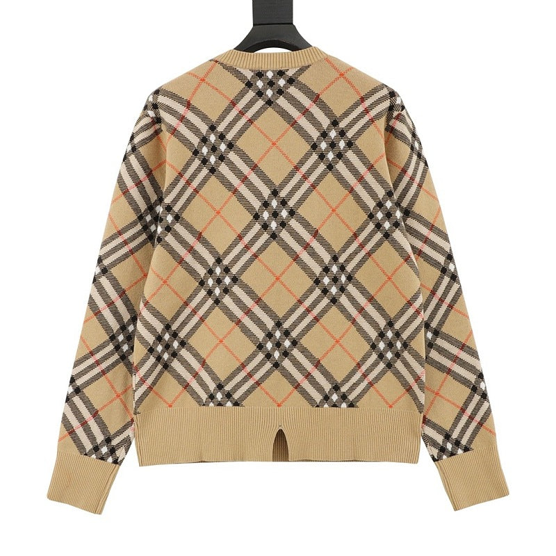 Burberry Diagonal Check Wool-Blend Crewneck Sweater