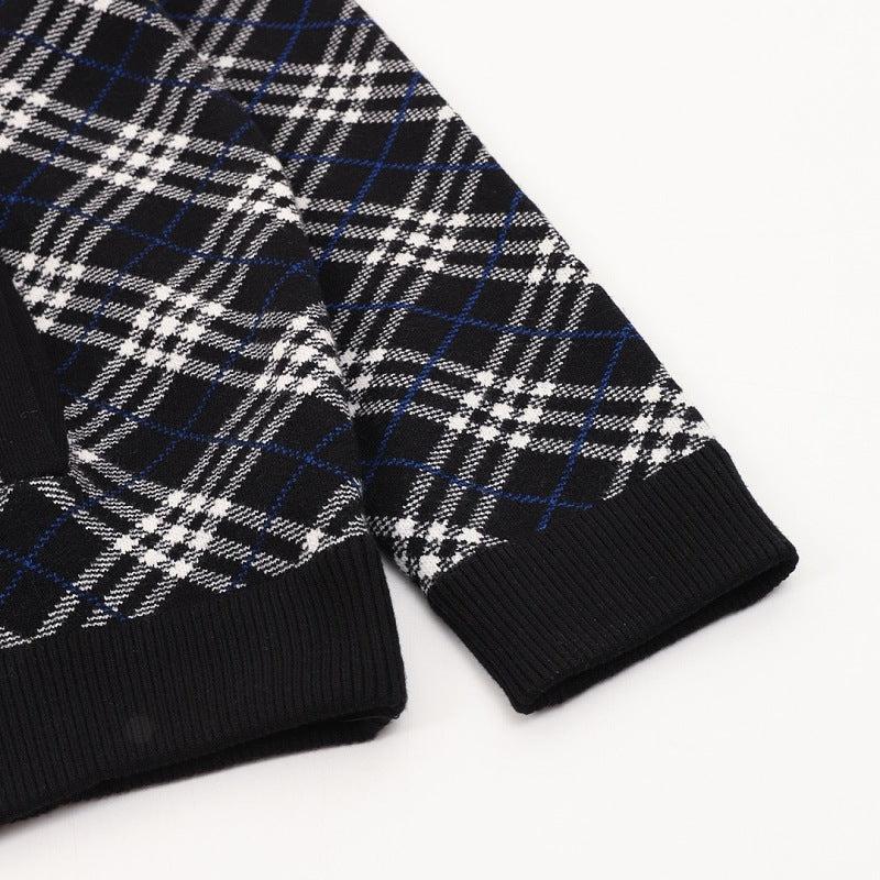 Burberry Diagonal Check Wool-Blend Zip-Up Cardigan