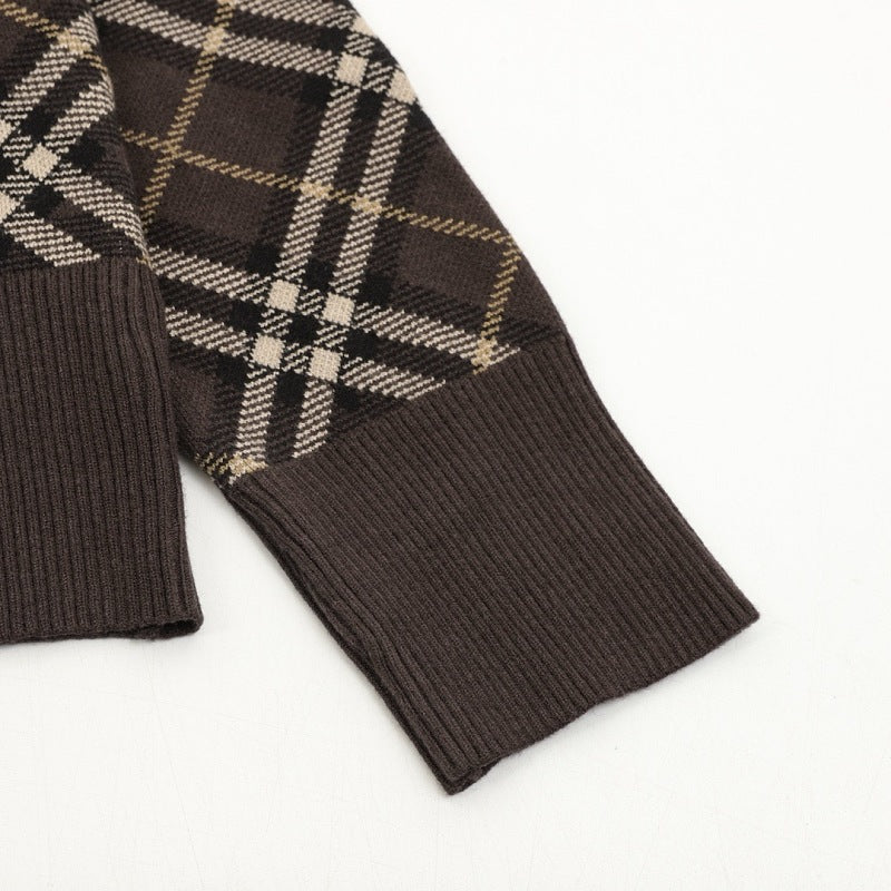 Burberry Diagonal Check Wool-Blend Crewneck Sweater
