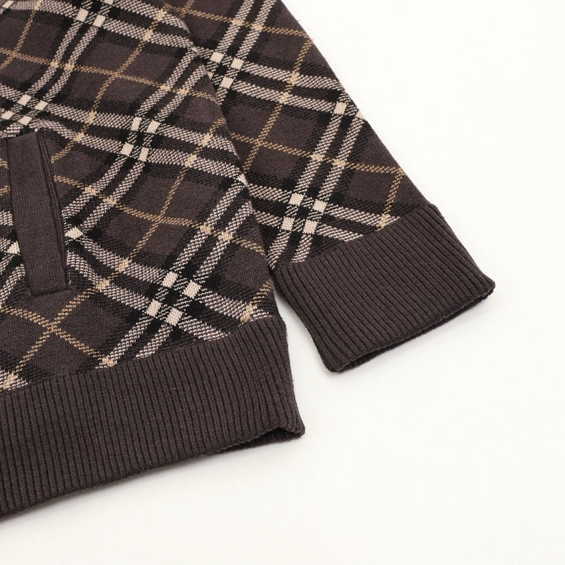 Burberry Diagonal Check Wool-Blend Zip-Up Cardigan