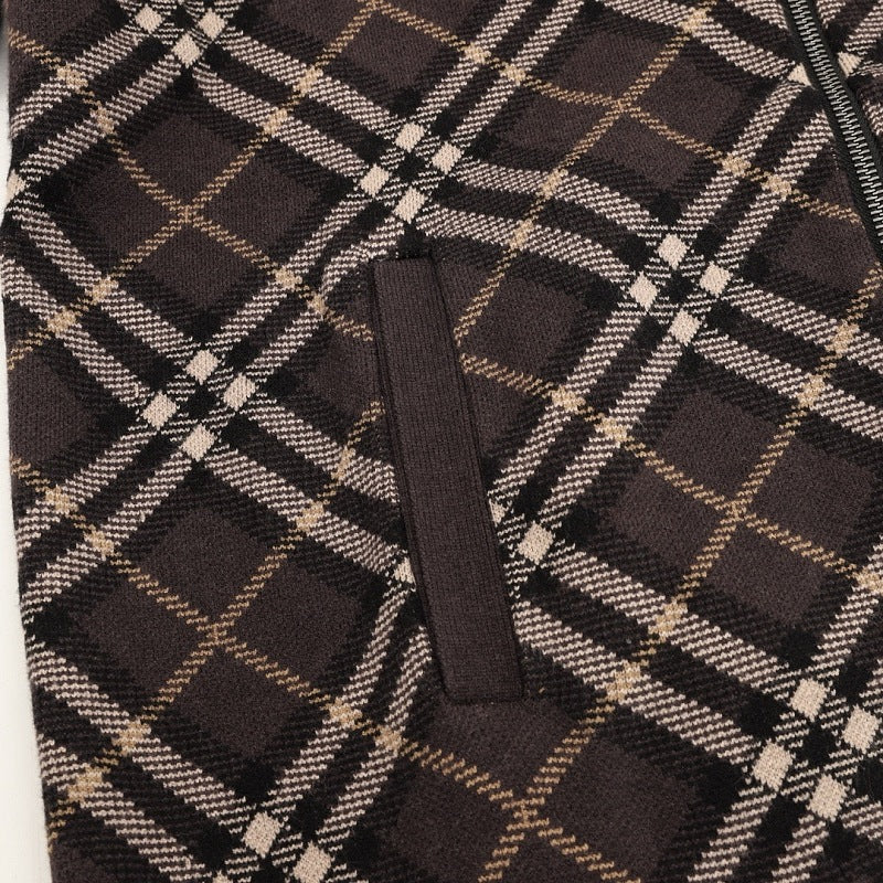 Burberry Diagonal Check Wool-Blend Zip-Up Cardigan
