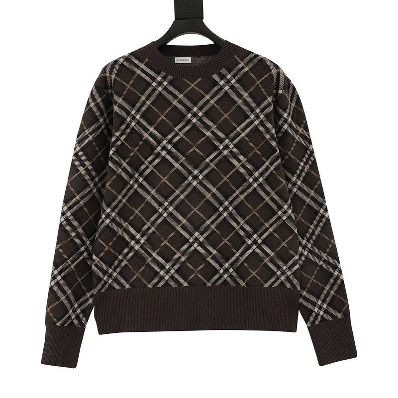 Burberry Diagonal Check Wool-Blend Crewneck Sweater