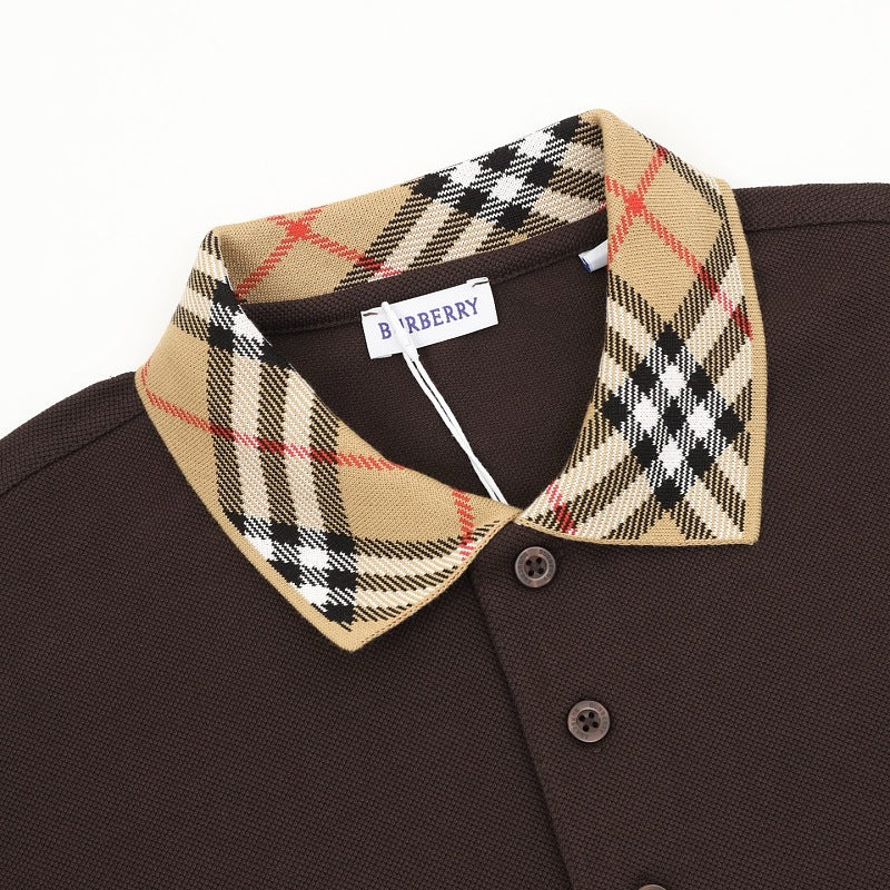 Burberry Check Collar Long-Sleeve Polo Shirt