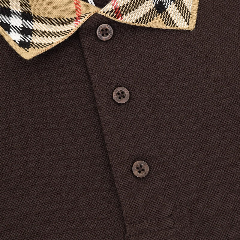 Burberry Check Collar Long-Sleeve Polo Shirt