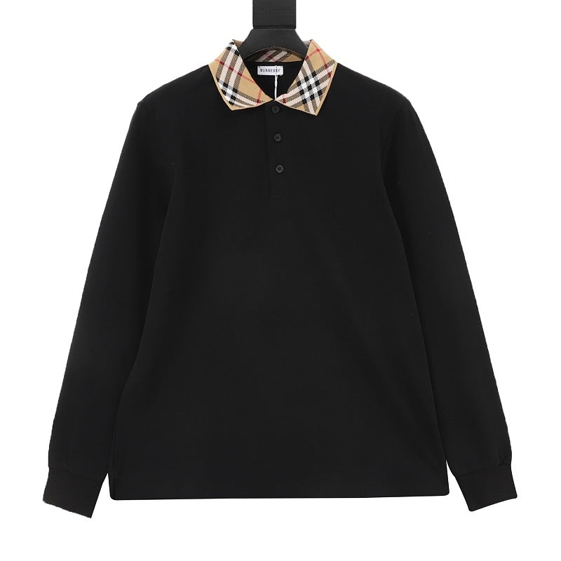 Burberry Check Collar Long-Sleeve Polo Shirt