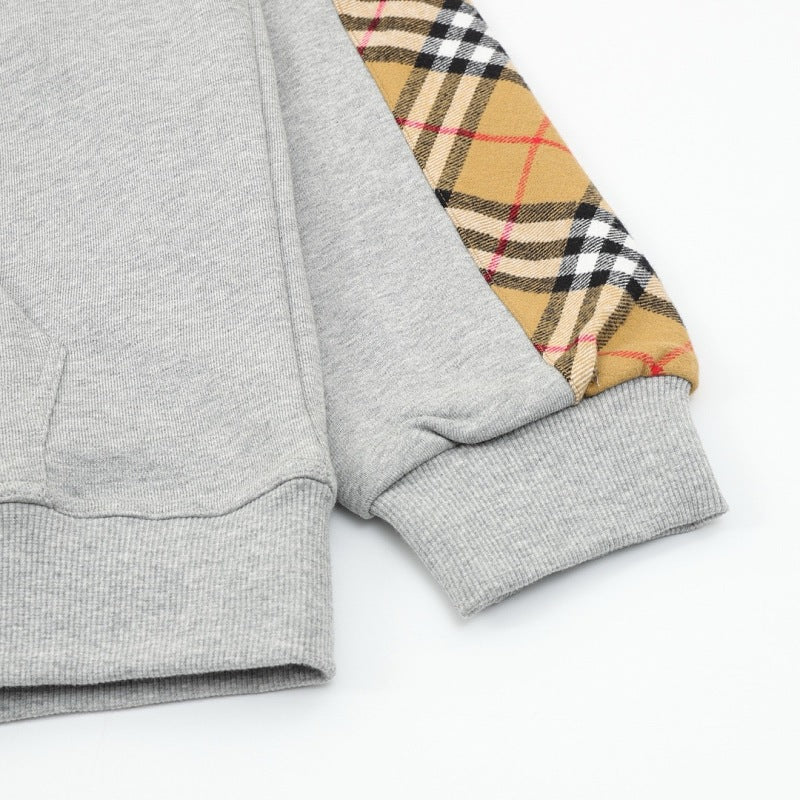 Burberry TB Embroidered Check Panel Zip-Up Hoodie