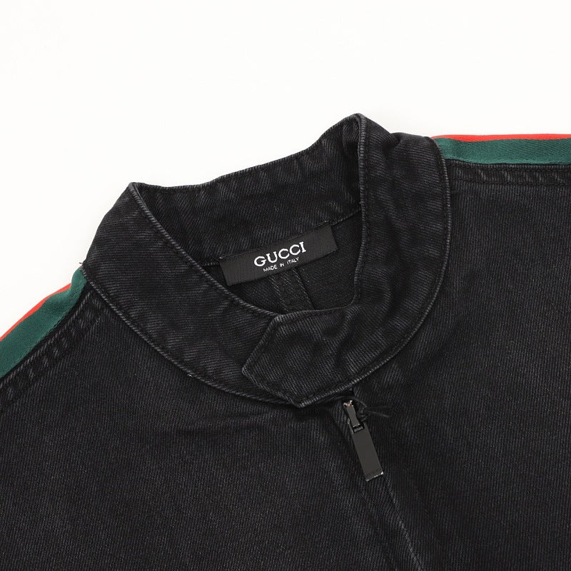 Gucci Web Stripe Denim Biker Jacket