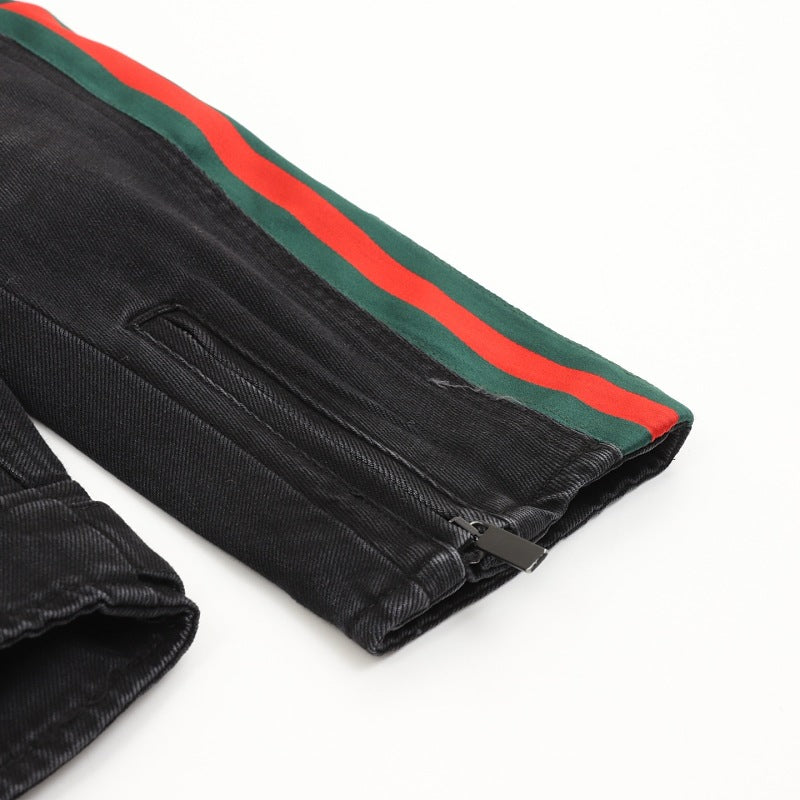 Gucci Web Stripe Denim Biker Jacket