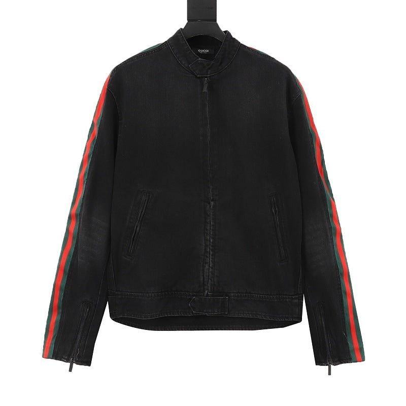 Gucci Web Stripe Denim Biker Jacket