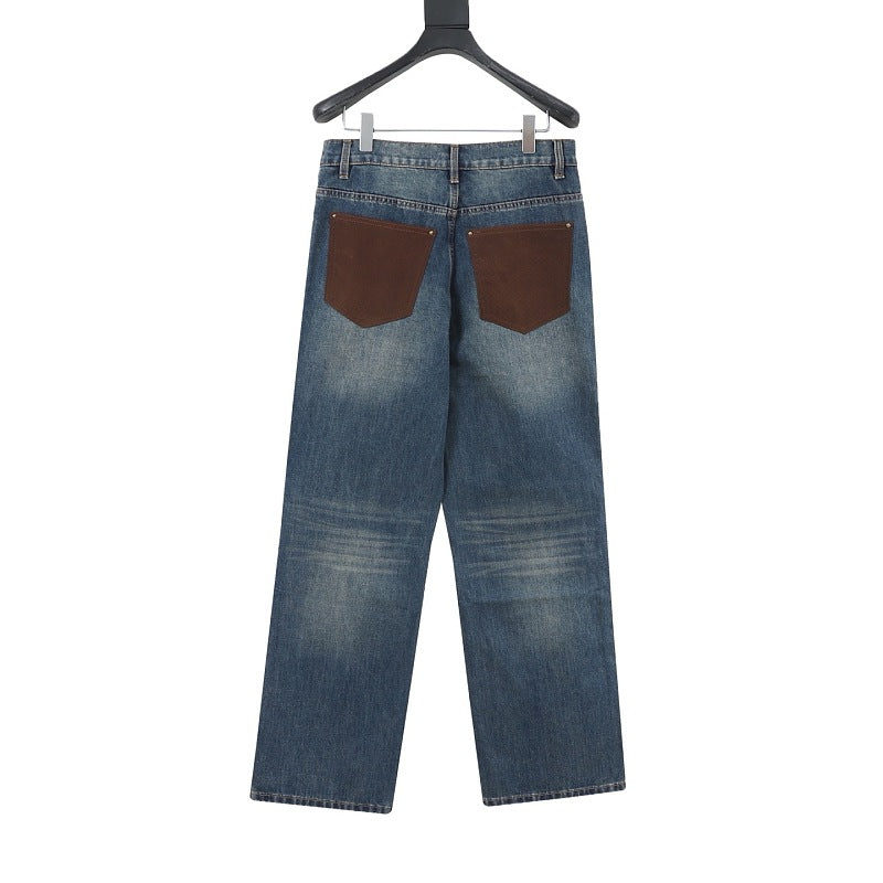 Louis Vuitton Monogram Leather-Pocket Jeans