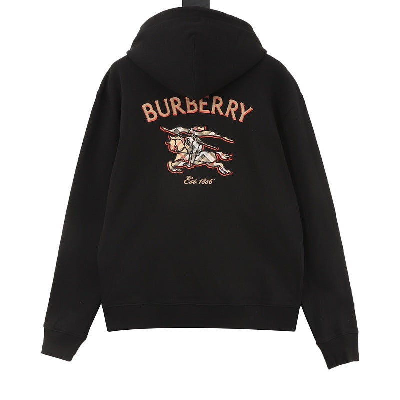 Burberry Equestrian Knight Back Embroidered Zip-Up Hoodie