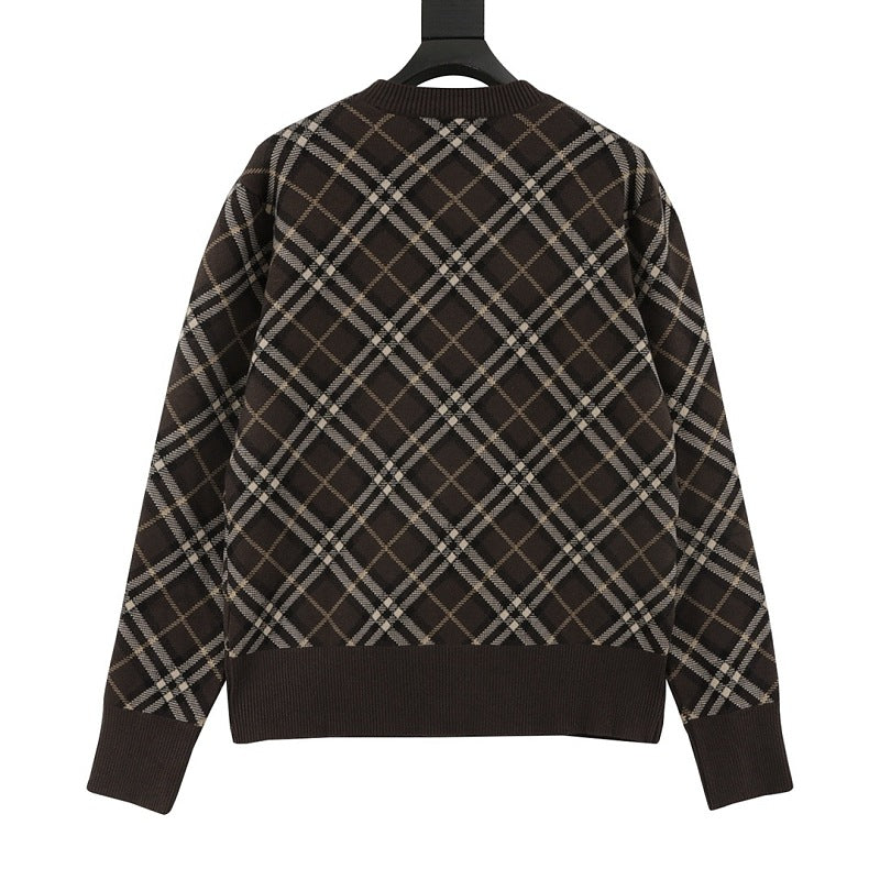 Burberry Diagonal Check Wool-Blend Crewneck Sweater
