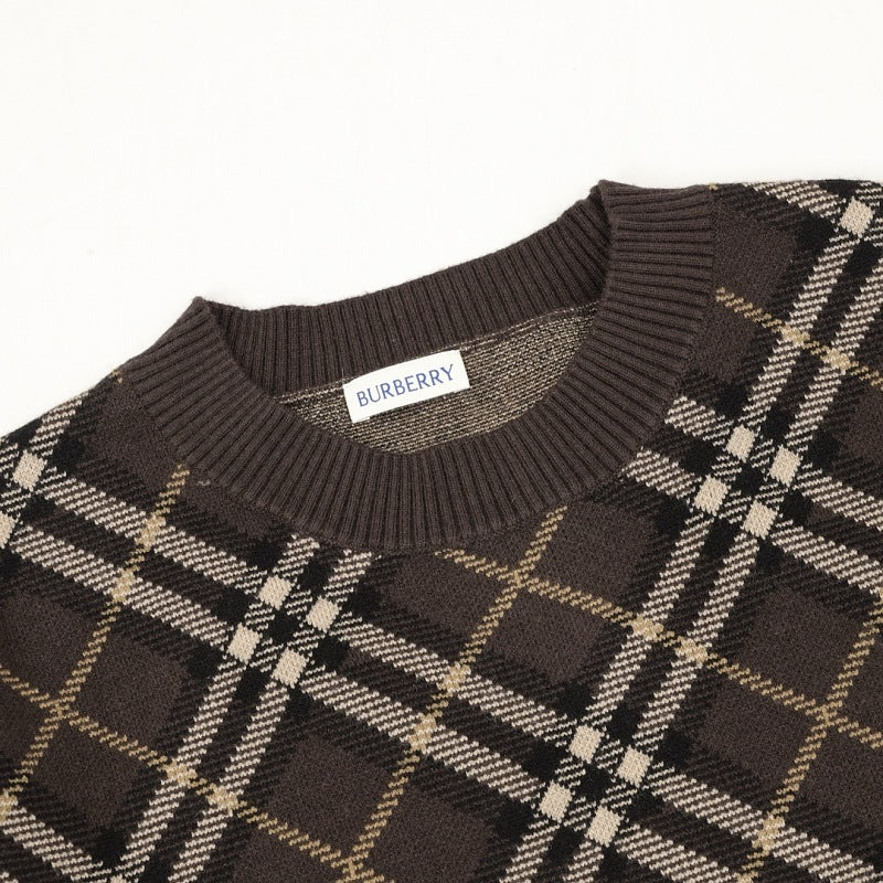 Burberry Diagonal Check Wool-Blend Crewneck Sweater