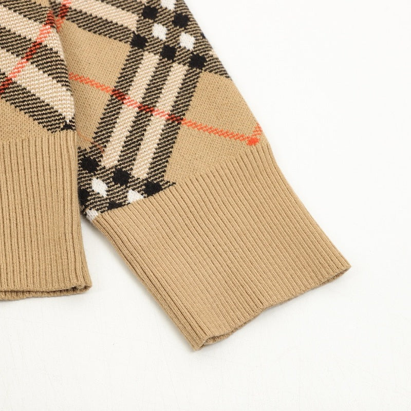 Burberry Diagonal Check Wool-Blend Crewneck Sweater