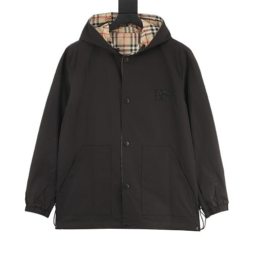 Burberry Reversible Check Snap-Front Hooded Jacket