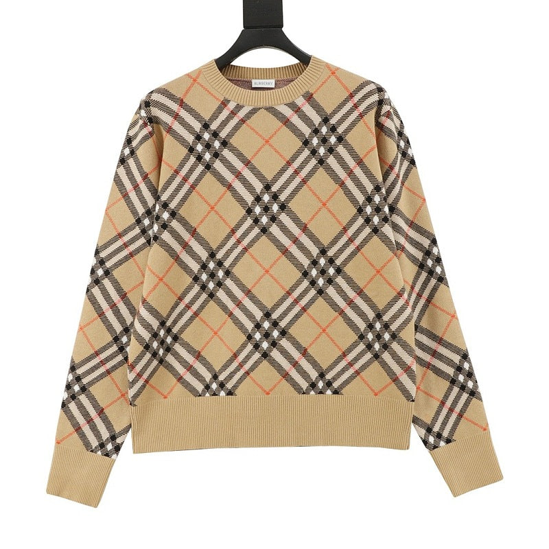 Burberry Diagonal Check Wool-Blend Crewneck Sweater