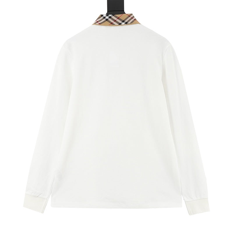 Burberry Check Collar Long-Sleeve Polo Shirt