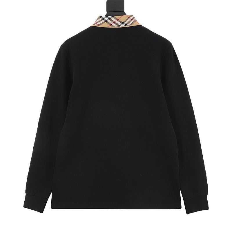 Burberry Check Collar Long-Sleeve Polo Shirt