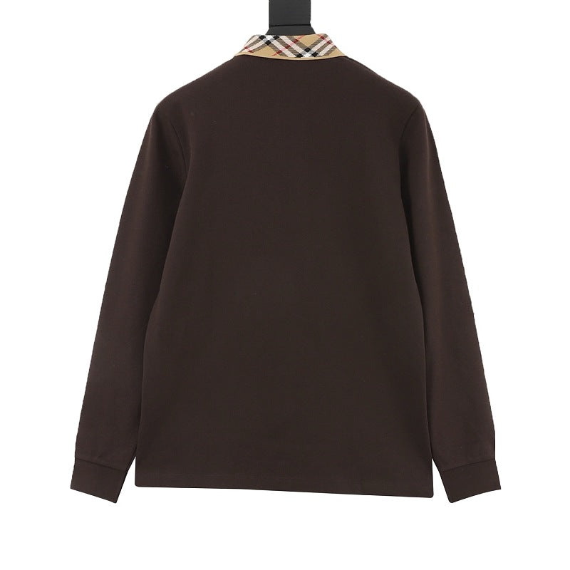 Burberry Check Collar Long-Sleeve Polo Shirt