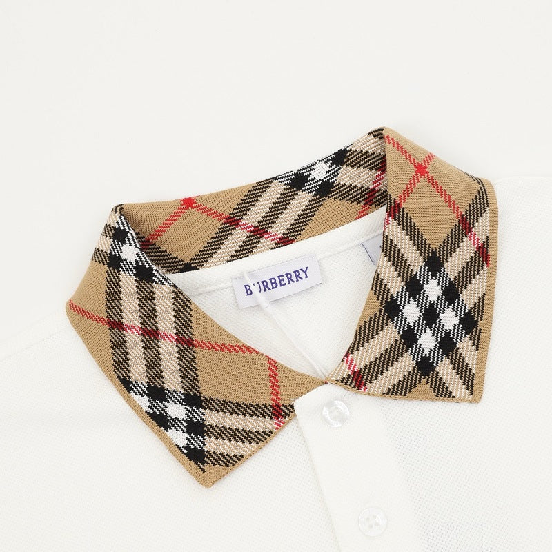 Burberry Check Collar Long-Sleeve Polo Shirt