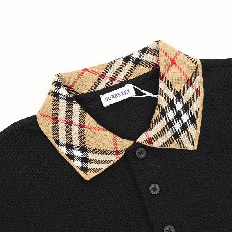 Burberry Check Collar Long-Sleeve Polo Shirt