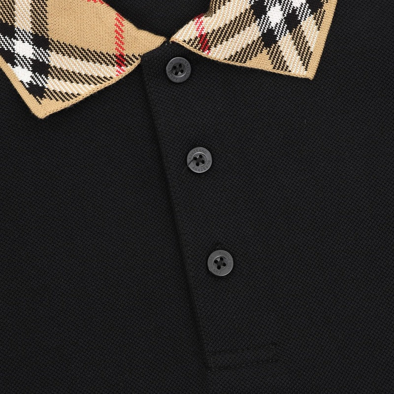Burberry Check Collar Long-Sleeve Polo Shirt