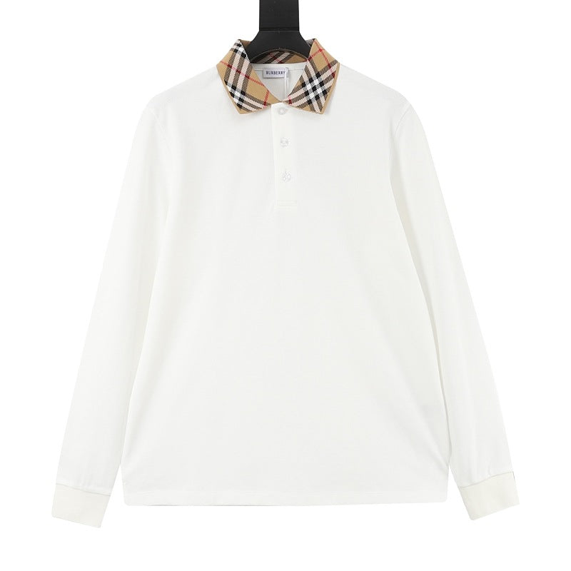 Burberry Check Collar Long-Sleeve Polo Shirt