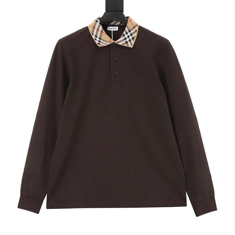 Burberry Check Collar Long-Sleeve Polo Shirt