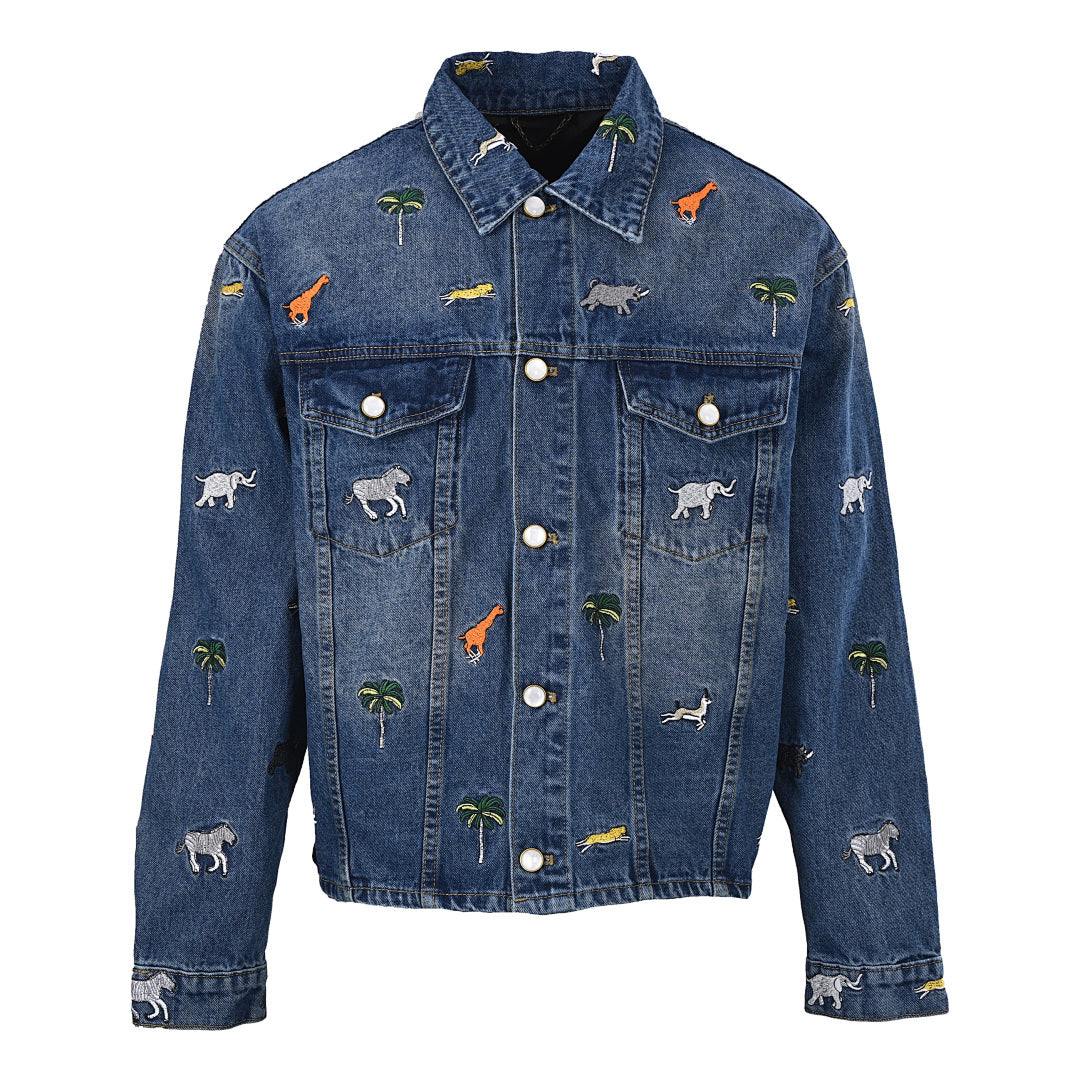 Louis Vuitton LV Safari All-Over Embroidered Denim Trucker Jacket