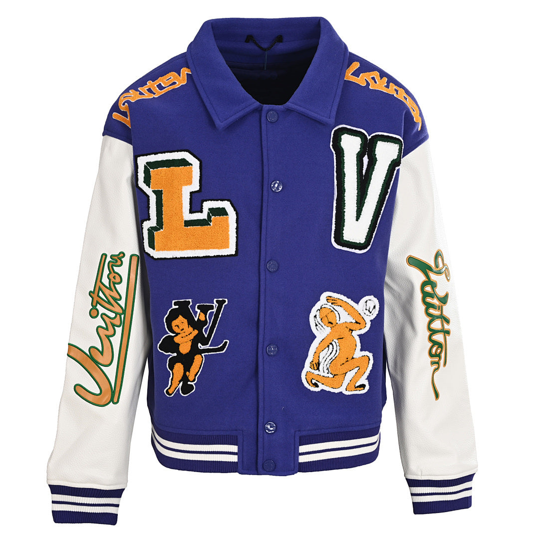 Louis Vuitton LV Graphic Patch Wool & Leather Varsity Jacket