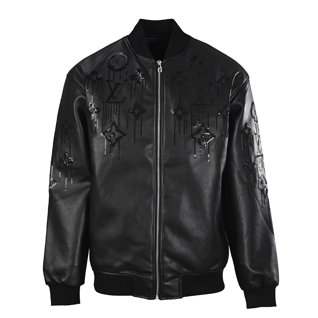 Louis Vuitton LV 3D Monogram Beaded Sequin Drip Leather Bomber Jacket