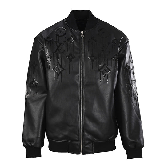 Louis Vuitton LV 3D Monogram Beaded Sequin Drip Leather Bomber Jacket