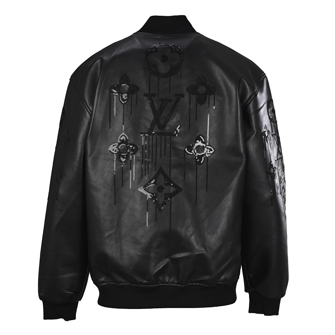 Louis Vuitton LV 3D Monogram Beaded Sequin Drip Leather Bomber Jacket