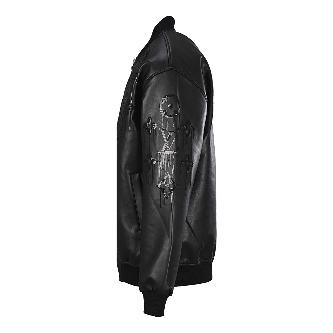 Louis Vuitton LV 3D Monogram Beaded Sequin Drip Leather Bomber Jacket