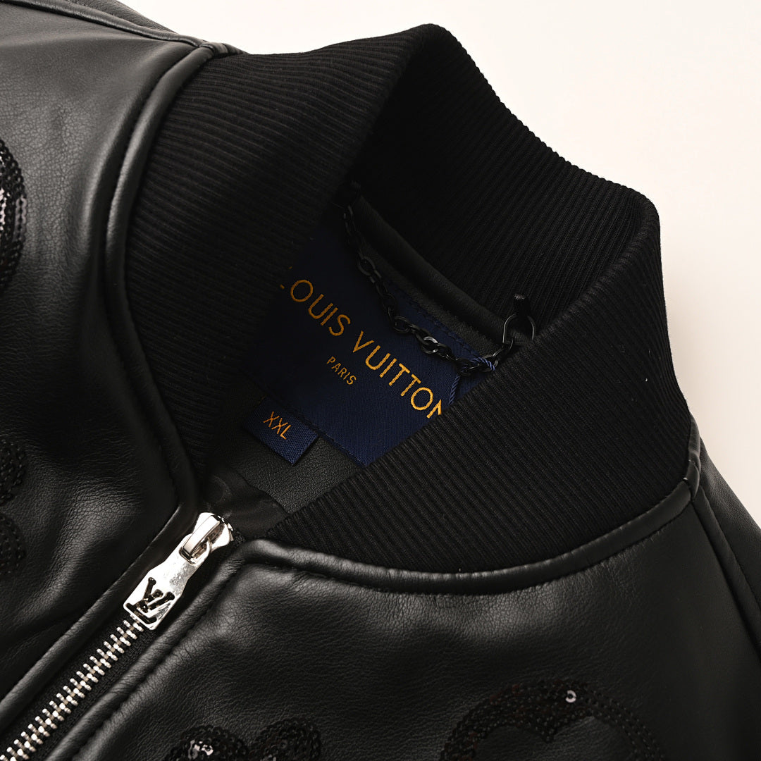 Louis Vuitton LV 3D Monogram Beaded Sequin Drip Leather Bomber Jacket