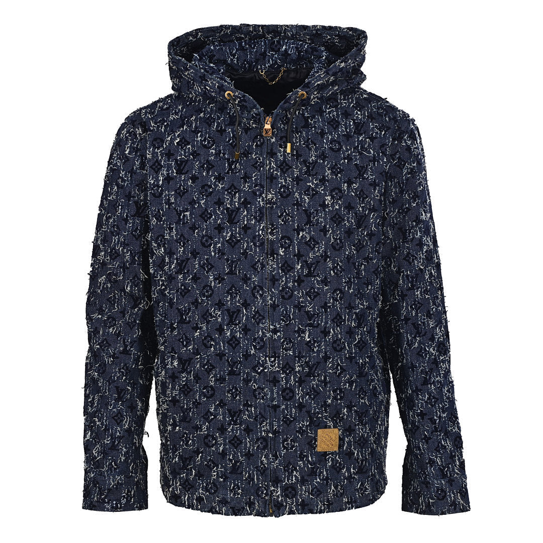 Louis Vuitton LV Monogram Distressed Bouclé Denim Hooded Zip Jacket