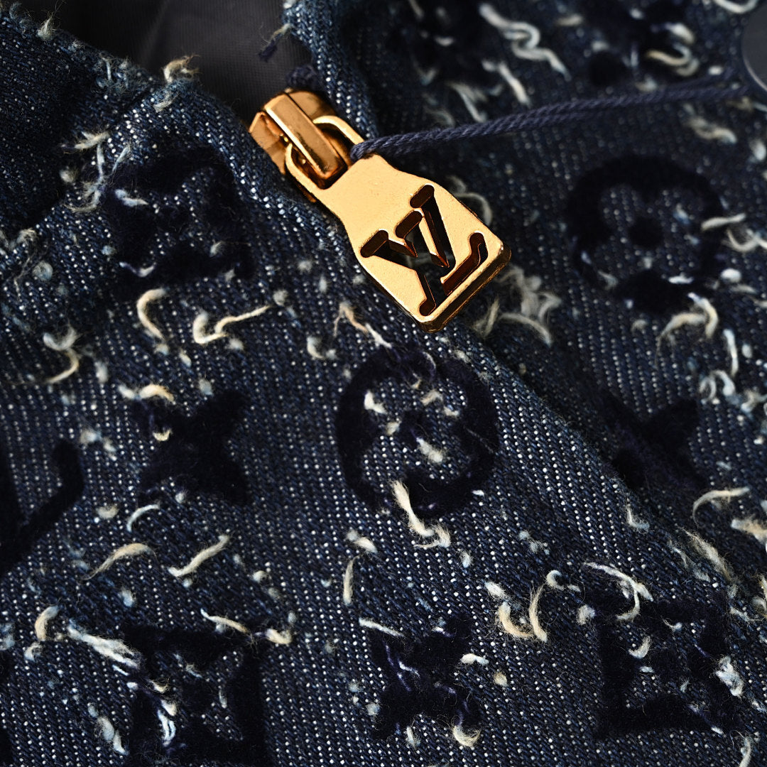 Louis Vuitton LV Monogram Distressed Bouclé Denim Hooded Zip Jacket