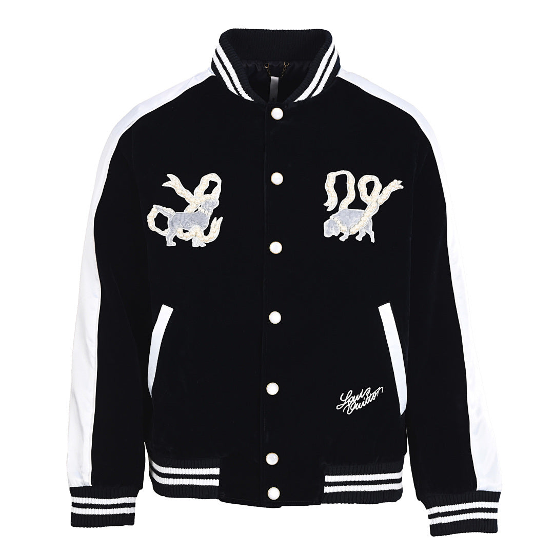 Louis Vuitton LV Heraldic Crest Dual Panther Embroidered Wool Varsity Jacket