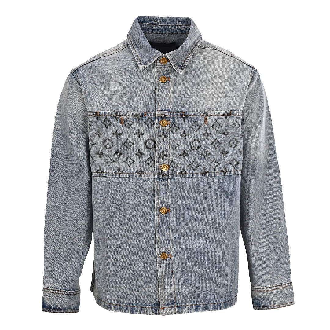 Louis Vuitton LV Monogram Jacquard Chest-Band Stone-Wash Denim Overshirt Jacket