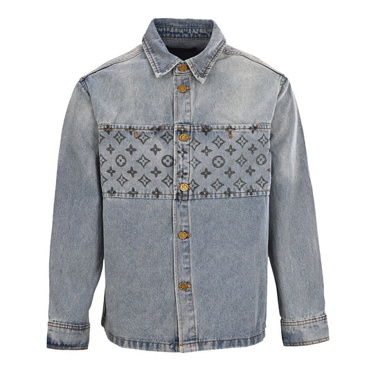 Louis Vuitton LV Monogram Jacquard Chest-Band Stone-Wash Denim Overshirt Jacket
