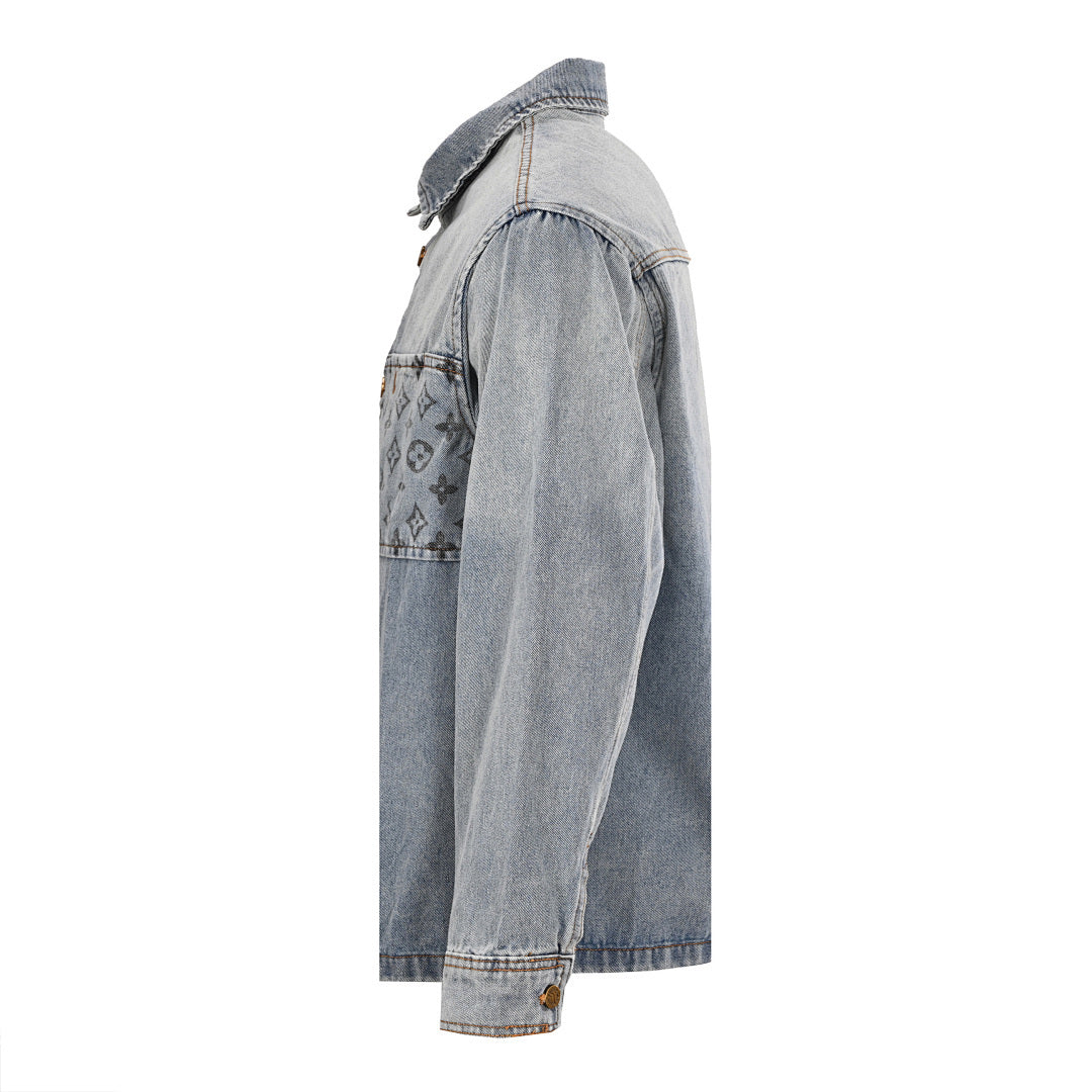 Louis Vuitton LV Monogram Jacquard Chest-Band Stone-Wash Denim Overshirt Jacket