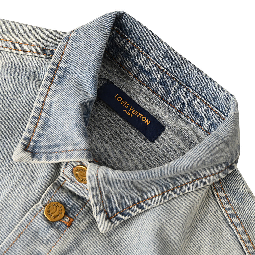 Louis Vuitton LV Monogram Jacquard Chest-Band Stone-Wash Denim Overshirt Jacket