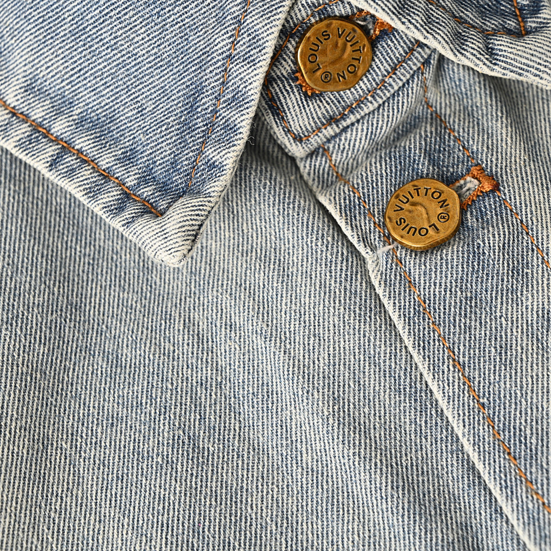 Louis Vuitton LV Monogram Jacquard Chest-Band Stone-Wash Denim Overshirt Jacket
