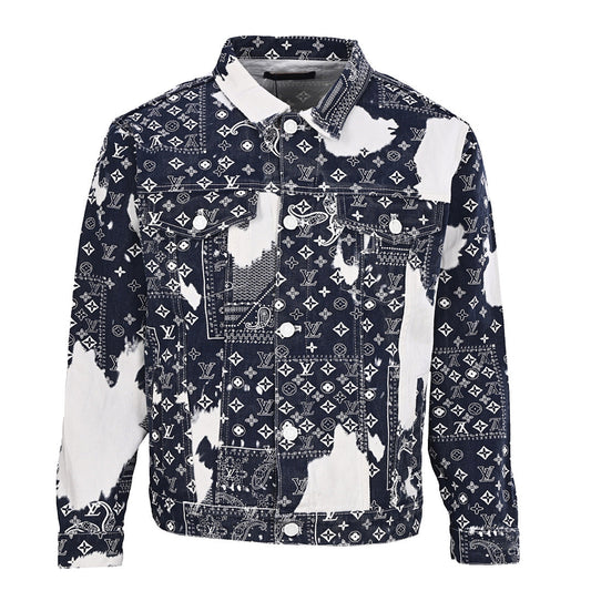 Louis Vuitton LV Monogram Bandana Bleach Splash Patchwork Denim Trucker Jacket