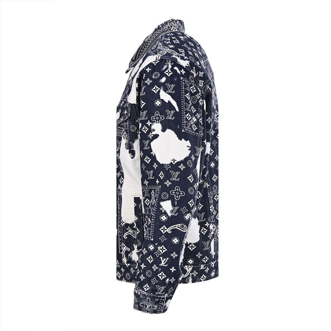 Louis Vuitton LV Monogram Bandana Bleach Splash Patchwork Denim Trucker Jacket