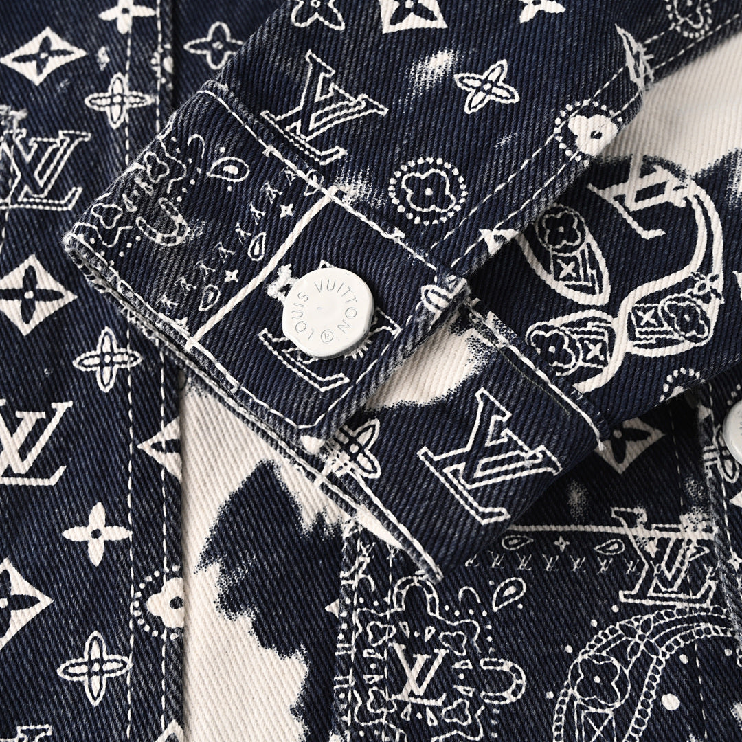Louis Vuitton LV Monogram Bandana Bleach Splash Patchwork Denim Trucker Jacket
