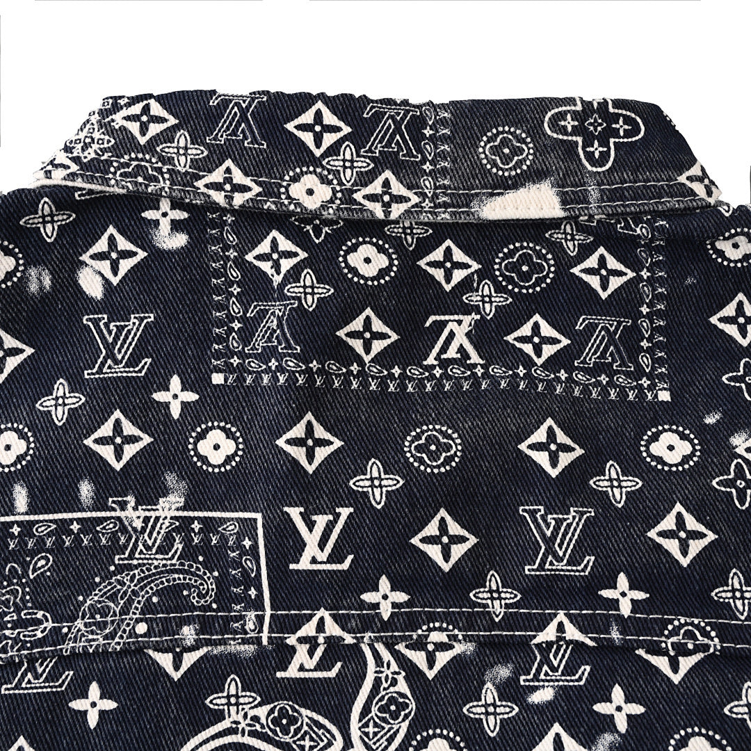 Louis Vuitton LV Monogram Bandana Bleach Splash Patchwork Denim Trucker Jacket