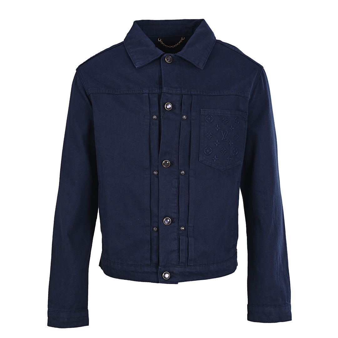 Louis Vuitton LV Tonal Monogram Embroidered Navy Trucker Jacket