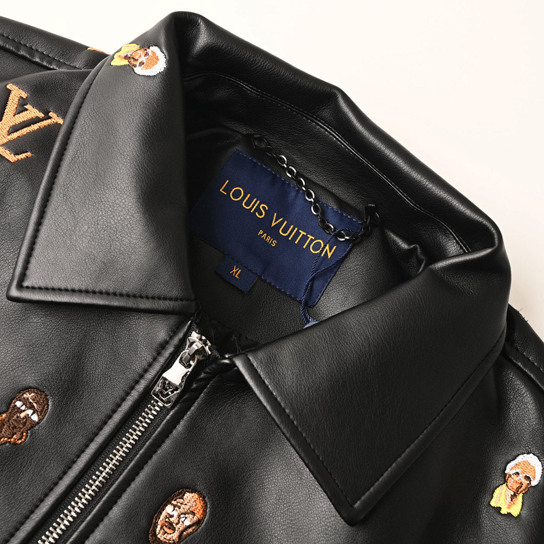 Louis Vuitton LV Character Portrait All-Over Embroidered Leather Bomber Jacket